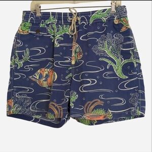Polo Ralph Lauren Swim Trunks Mens M Blue Fish Nautical All Over Graphic